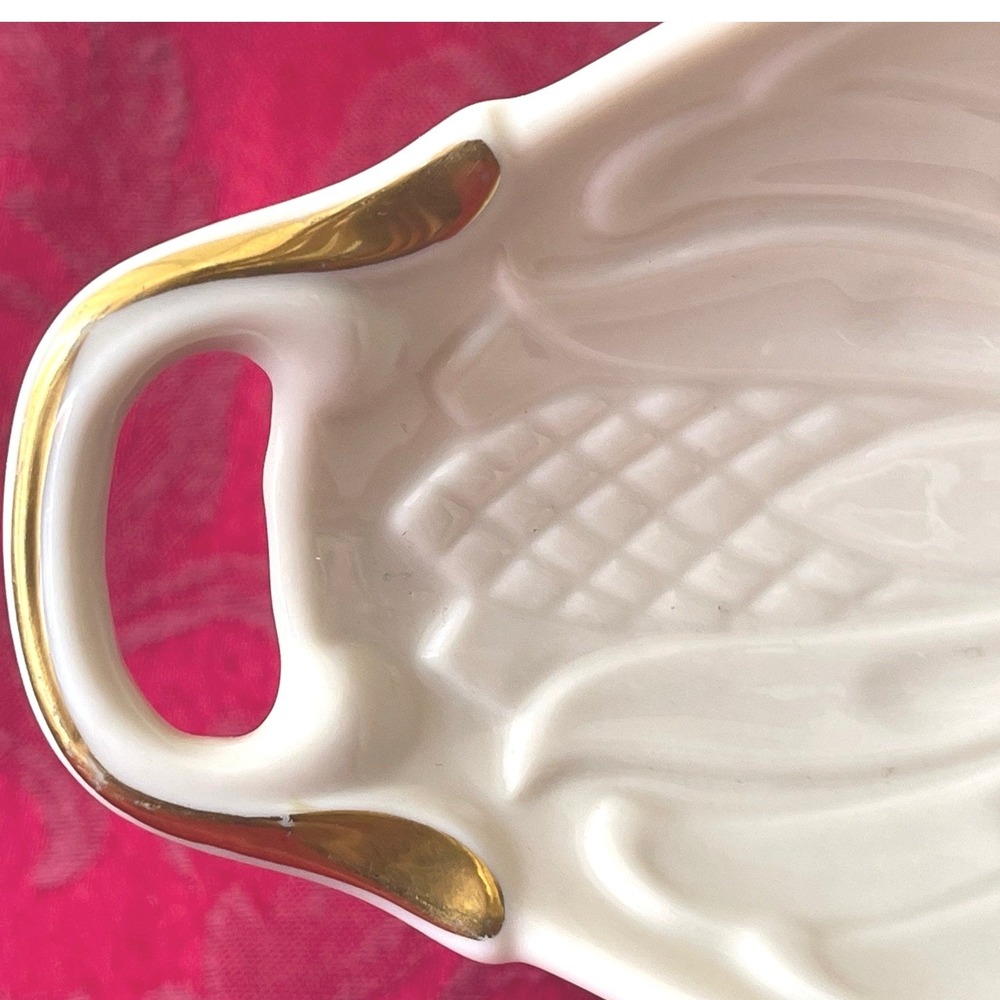 Lenox Monaco White Porcelain Embossed Oblong Serving Dish 24k Gold Handles USA - Picture 5 of 9